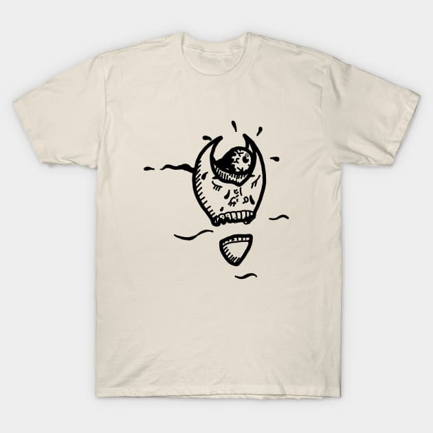 Flying face with an eyeball pilot - tattoo style - black line art. T-Shirt by DopamineDumpster